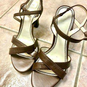 Zara Brown Leather Stacked heeled Sandals